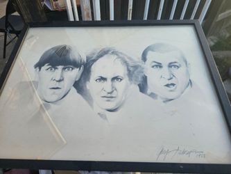 Three Stooges Framed Portrait Drawing 1988