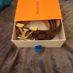 Louis Vuitton Brown DAMIER Belt Gold  LV Buckle