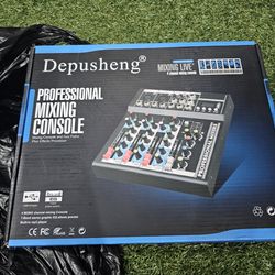 Depusheng HT4 Bluetooth Compatible Professional Portable Digital DJ Console w/USB 4 Channel Mixer Audio Interface-Mixing Boards For Studio Recording, 