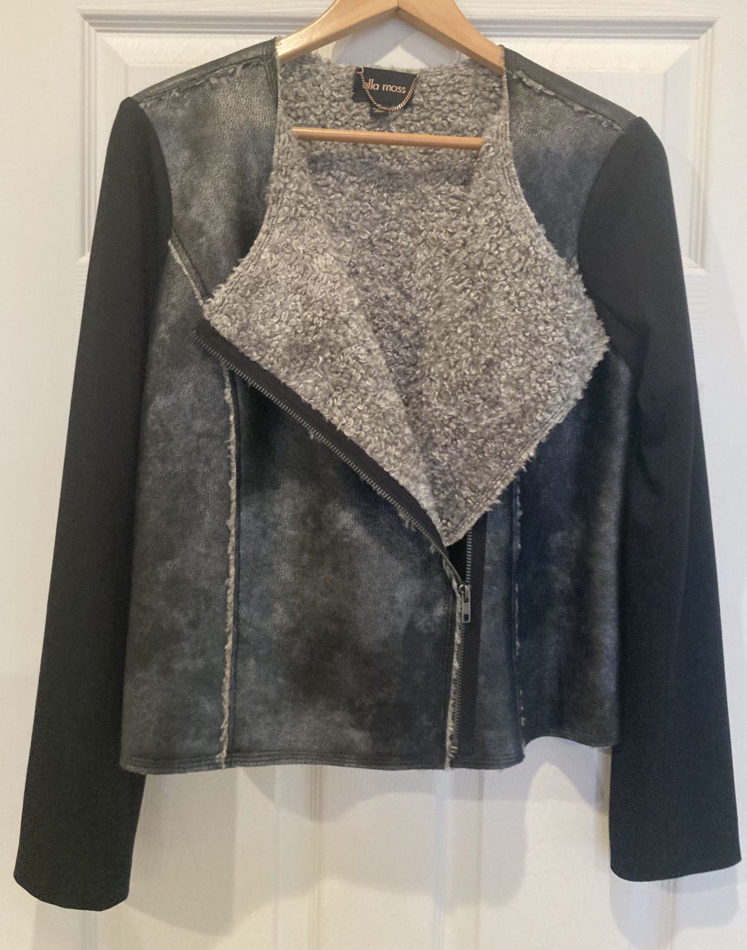 Vintage Ella Moss Bomber Jacket. Faux Suede/Leather & Sherling/Sherpa