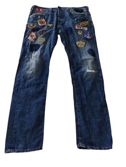 True Religion Men's Dean Tapered Multi-Patch Denim Jeans Size 36 Actual 39 USA