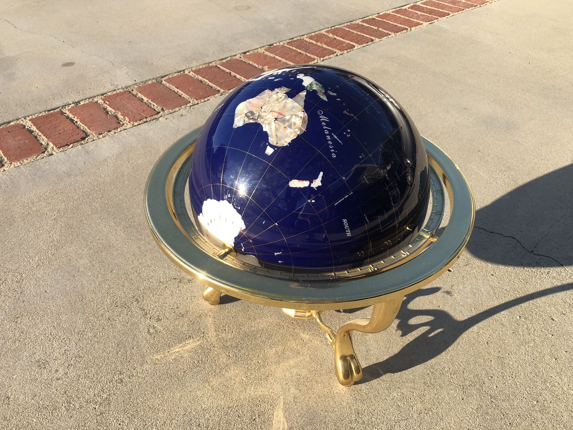 Unique Art 21-Inch Tall Blue Lapis Ocean Table Top Gemstone World Globe with Gold Tripod