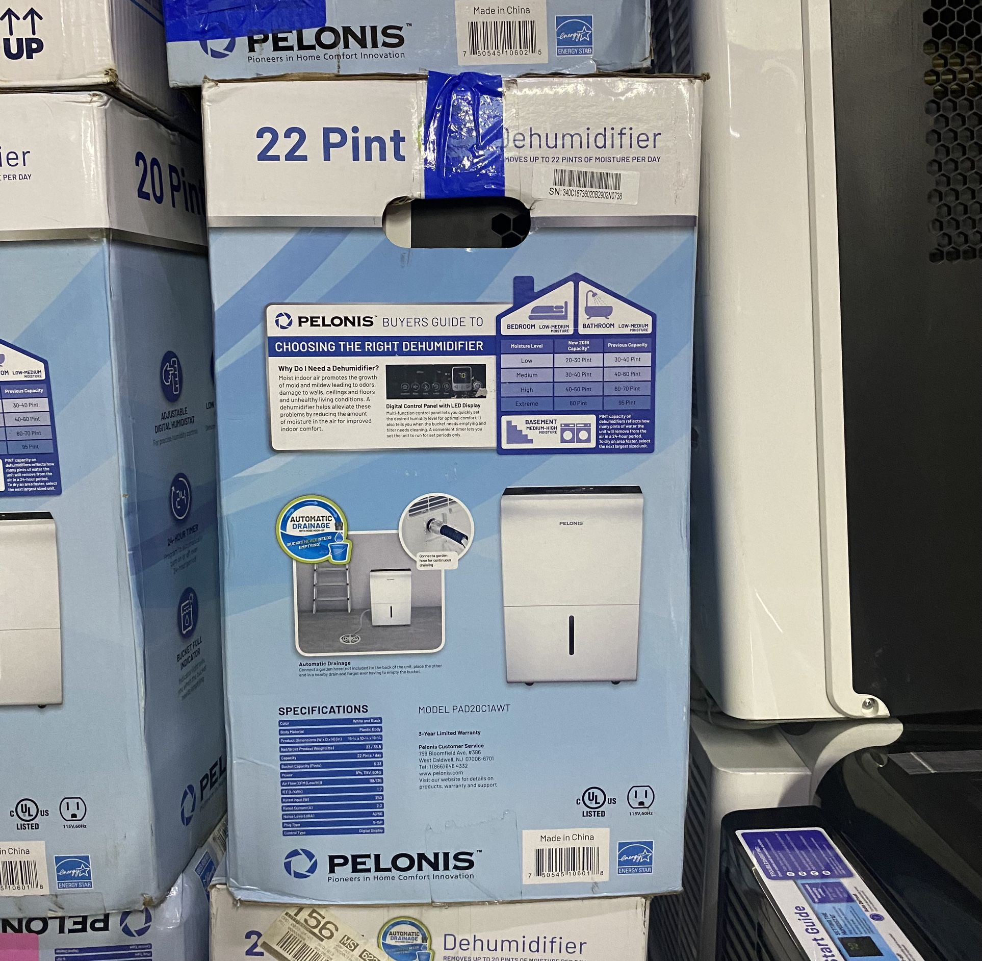 Pelonis 22 Pints Dehumidifier On The Box