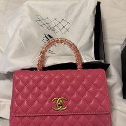 Stunning Chanel Top Handle Bag - Hot Pink Quilted Leather - Brand New!