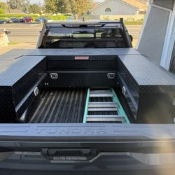 3 Weather Guard Truck Tool Box Set + Ladder Rack – Gloss Black Aluminum (High Quality) 