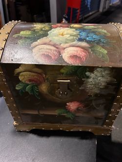 Decorative Floral Painted Wooden Treasure Chest