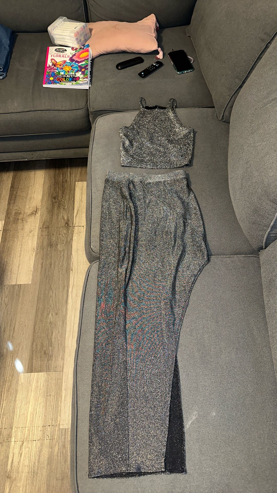 Glitter grey skirt And Top
