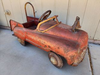 Old Murray Sad Face Fire Dept Kids Metal Pedal Car Original Firetruck