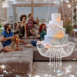 Cake Stands Faux Acrylic Crystal Chandelier Style Drape Suspended Cake Swing for Wedding Event Party Decoration (D 23.6“, Acrylic)