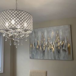 Evatt ” Golden Reflections With Handcrafted Gold Leaf Wrapped Canvas Wall Art Print 36”x48”