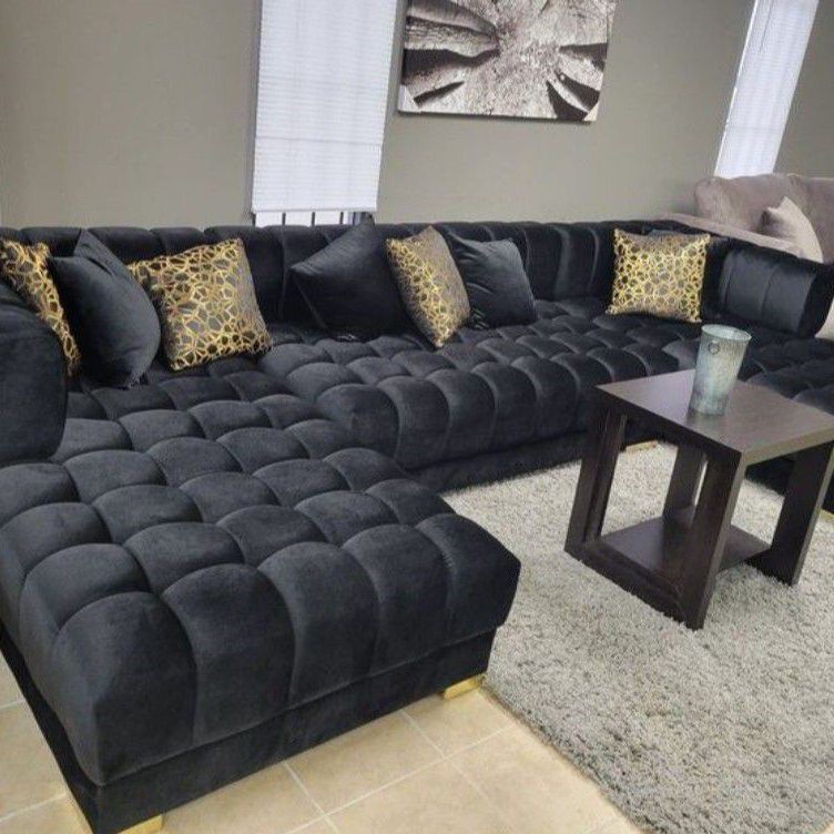 Black Velvet Sectional 🖤Only $54 Down Payment 
