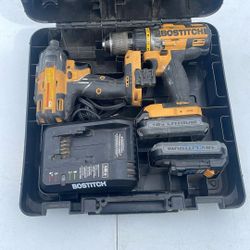 Bostitch impact plus drill two batteries one charger awesome for having around the house or work related