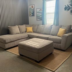 Beige Sectional w/ Ottoman Delivery Available