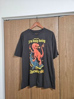Chomp "I'm Busy Doing Awesome Shit" Dinosaur Riding Shark Men's T-Shirt XL