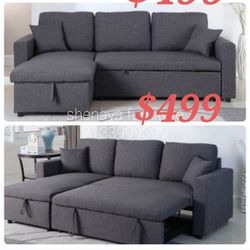 Gray/Black Sectional Sleeper Sofa With Storage Ottoman 