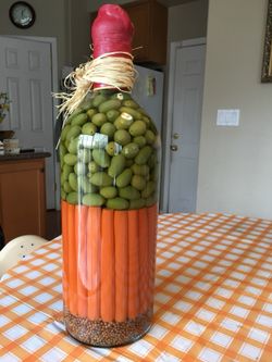 20" vinegar bottle with olive, carrot, and white pepper