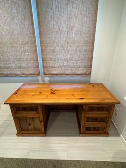 Executive Rustic Pine Desk and Filing Cabinet