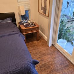 Large Rectangular Antique Wood End Table With Drawer