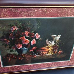Home interiors Picture Frame Featuring Flowers and Doves 31 x 25” Large