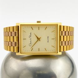 Oscar de la Renta Men’s Vintage Quartz Watch Gold Rectangular Dial 2-Tone Bracelet 