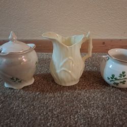 Belleek Creamer and Irish Sugar Bowls