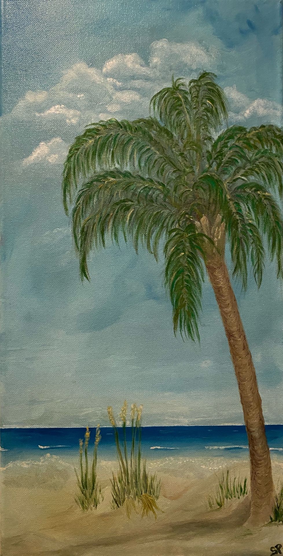 Oil painting palm tree on beach