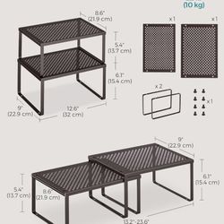 Spice Rack, Cabinet Shelf Organizers, Shelf Organizer, Countertop Organizer, Shelf Riser, Stackable, Expandable, Set of 2 Metal Kitchen Counter Shelve