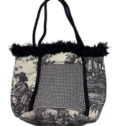 Vintage Tooties Totes By Alicia Frazier Shoulder Bag Toile Rope Handle Fringe