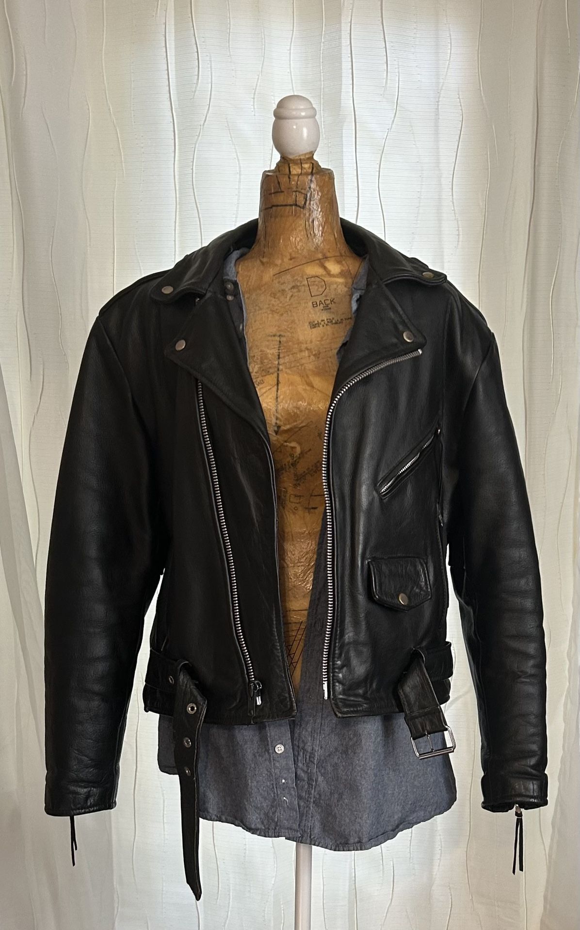 Genuine Leather Rock Biker Jacket with Eagle On The Back Size L