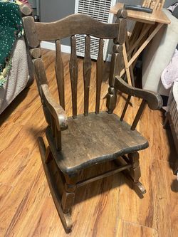 Vintage Headstrom Oak Wood Kids Rocking Chair 28” tall, 14” Wide