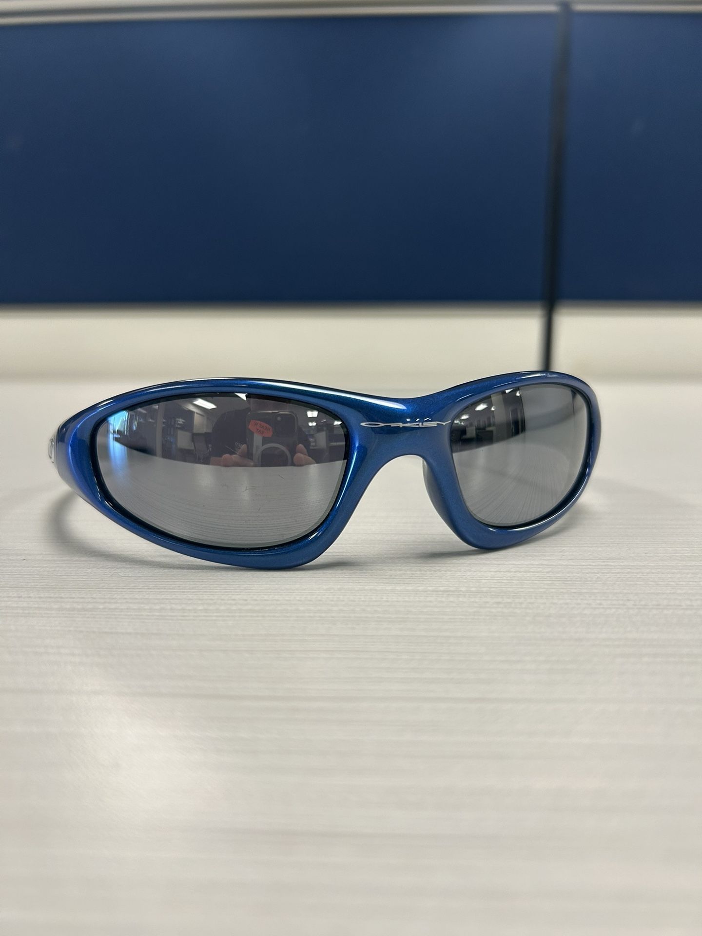 Oakley 1999 Straight Jacket Navy Blue Sunglasses - Vintage Wrap Style