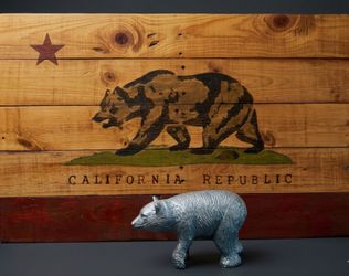 Handcrafted Rustic Wood California Flag Sign – Bear Figurine Bundle