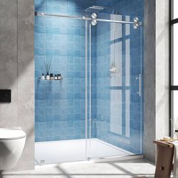 Frameless Sliding Shower Door 44–48 in W x 76 in H, 5/16" (8mm) Clear Tempered Glass Shower Doors Glass Sliding 48 Inches, Double Nano Coating, Stainl