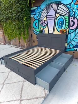 BRIMNES Queen Bed frame with storage & Mattress  (Delivery Available)