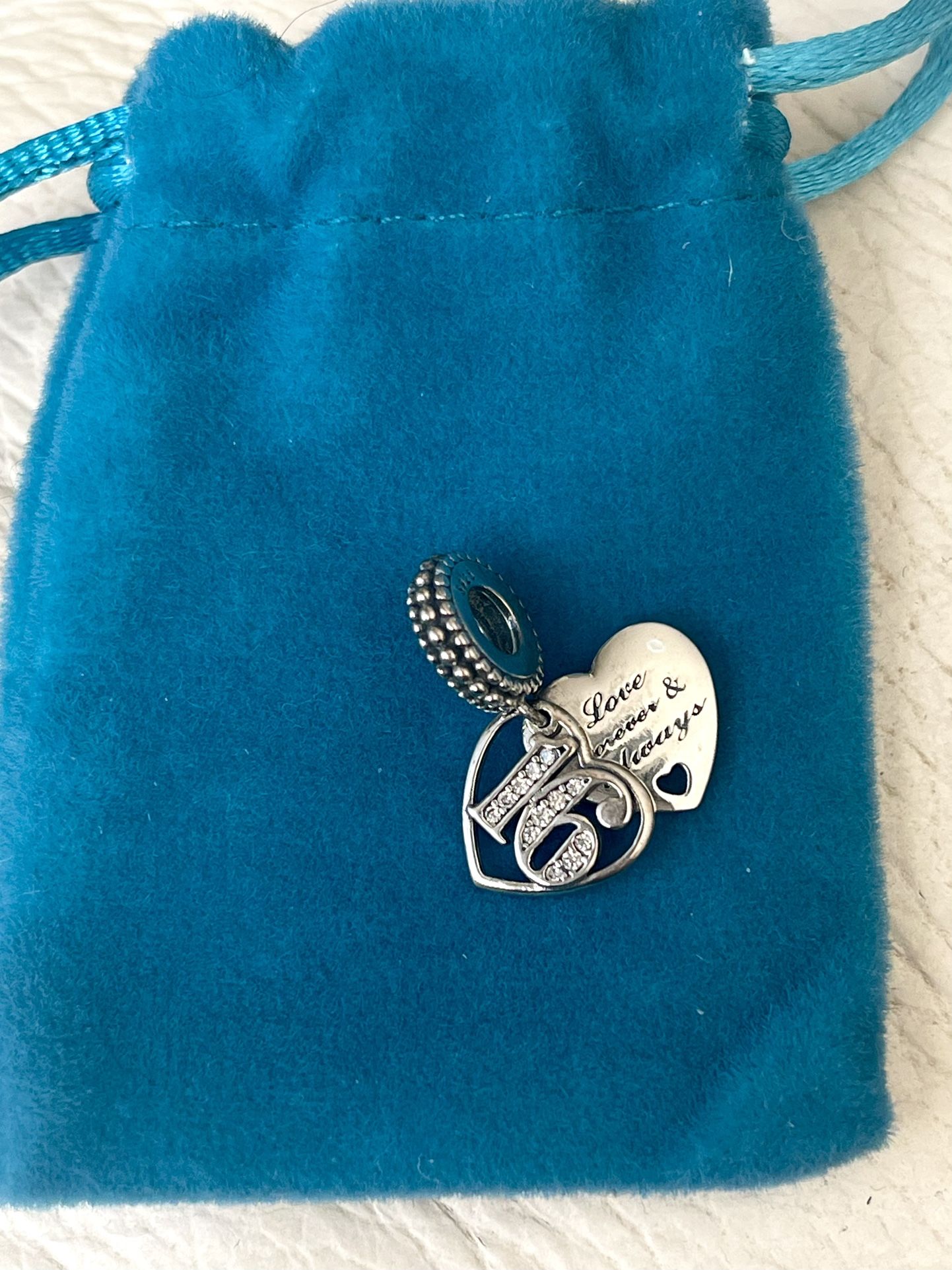 Brand New - 16 Love Charm - 925 Sterling Silver Cubic Zirconia Bead Gift