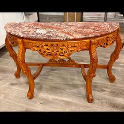 vintage carved wood and marble console entry table ! $100 delivery 🚚 available!