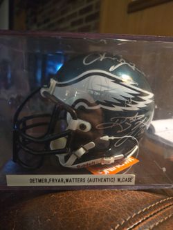 Eagles multi autographed mini helmet-detmer, fryar and Watters