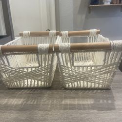 2 White Storage Baskets