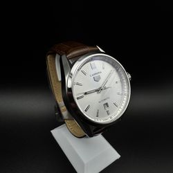 Luxury Silver Automatic Watch with Brown Leather Strap
