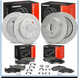A-Premium Front & Rear Drilled and Slotted Disc Brake Rotors + Ceramic Pads Kit Compatible with Cadillac, Chevy and GMC Models - Silverado 1500, Escal