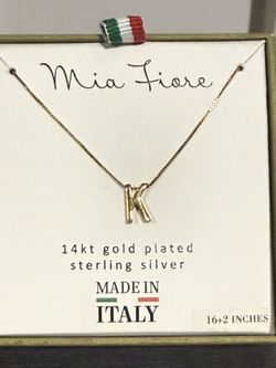 Mia Fiore 14kt Gold plated Sterling Silver letter K Necklace 16+2”