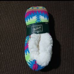 Woolrich Womens Double Layer Slipper Socks Aloe Infused Sherpa Fleece Lined Neon
