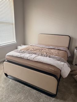 Upholstered Bed Frame with Black Metal Trim
