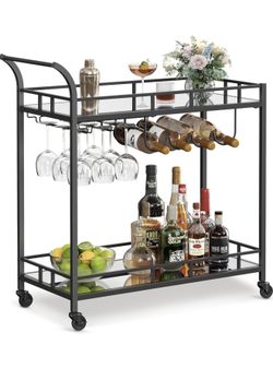 2-Tier Mirrored Black Bar Cart