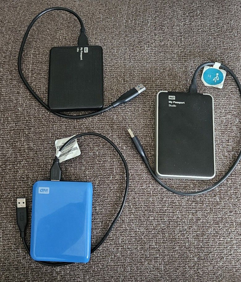 3 Western Digital USB Hard Drives (2 x 500GB & 1 x 1TB)