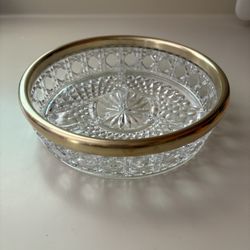Divided Crystal Glass Dish Plate Bowl & Silver Rim, Vintage England Compartment Relish Serving Snack Tray, Round Glass Fruit Platter