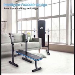 Weight Bench with Barbell Rack Folding, Weight Lifting Bench with Dip Station for Home Gym, Strength Training Multiuse Workout Bench
