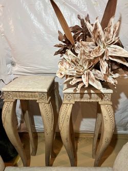 Pair of Vintage Ornate Tall Plant Stands / Pedestal Side Tables