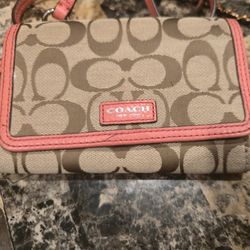 Rare HTF COACH Signature C Canvas Coral Leather Mini SwingPack Handbag Crossbody Purse 