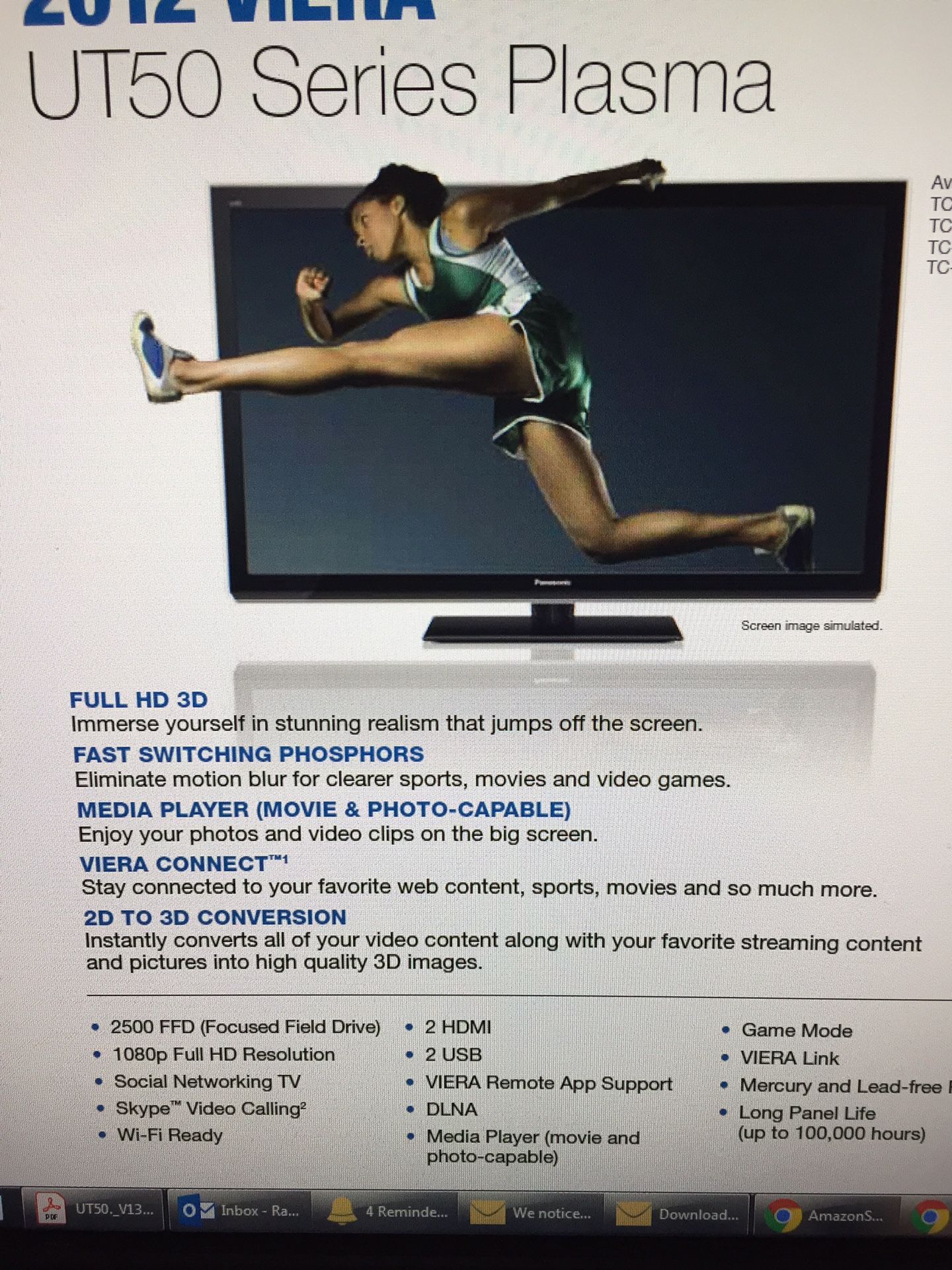 Panasonic 55” 3D Viera Plasma TV (Ending Soon)